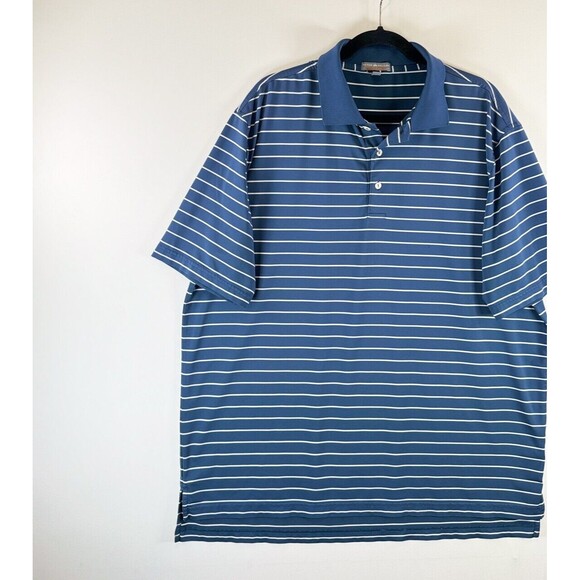Peter Millar Men Polo Shirt Blue Stripe Performance Short Sleeve Golf Stretch XL - Picture 4 of 7